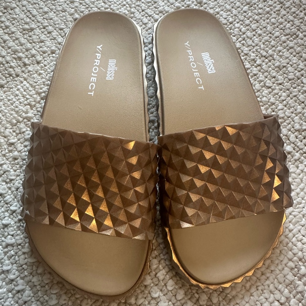 Y/Project Gold Sandals with Geometric Texture